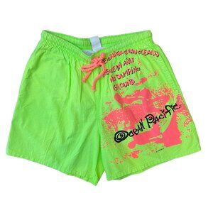 Vtg OP Ocean Pacific Swim Trunks Mens Medium Lined Neon Green Pink